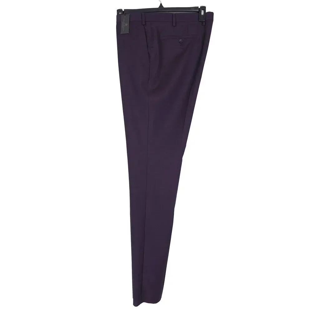 John Varvatos Mens Slim Fit 2 Piece Suit 46R 38W Purple Solid Virgin Wool Twill